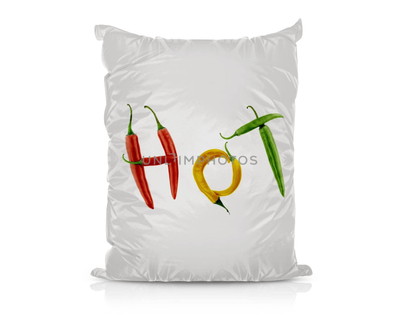 White Blank Foil Food Bag Packaging For Pepper, Spices, Sachet, Chips. Plastic Pack Template Ready For Your Design. (with clipping work path)