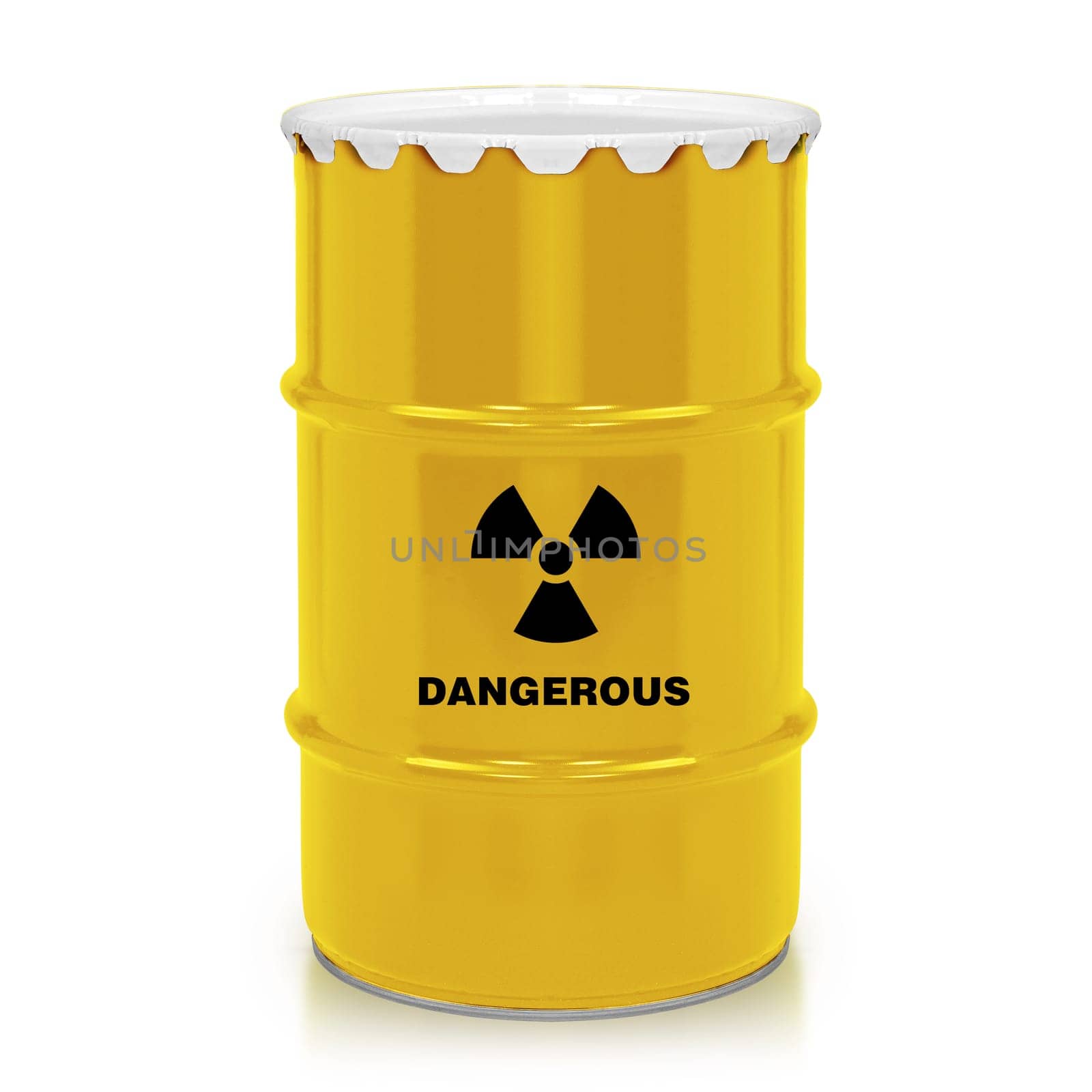 Golden plastic barrel with dangerous sign isolated on a white background.  (with clipping work path)