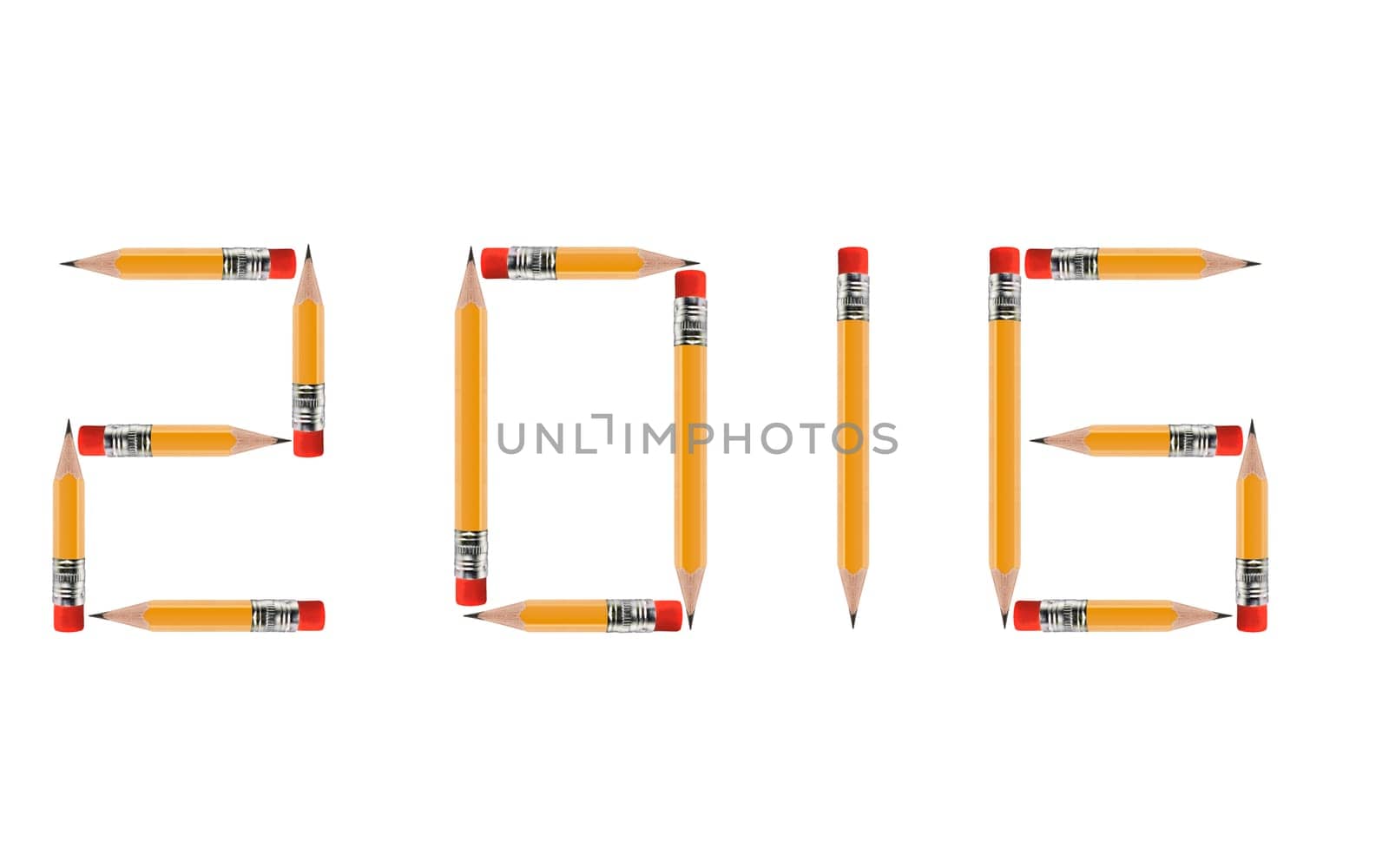 Happy new year 2016, short Pencils isolated on white background arranged to spell 2016. the same concept available for 2017 year, (Clipping work path included).