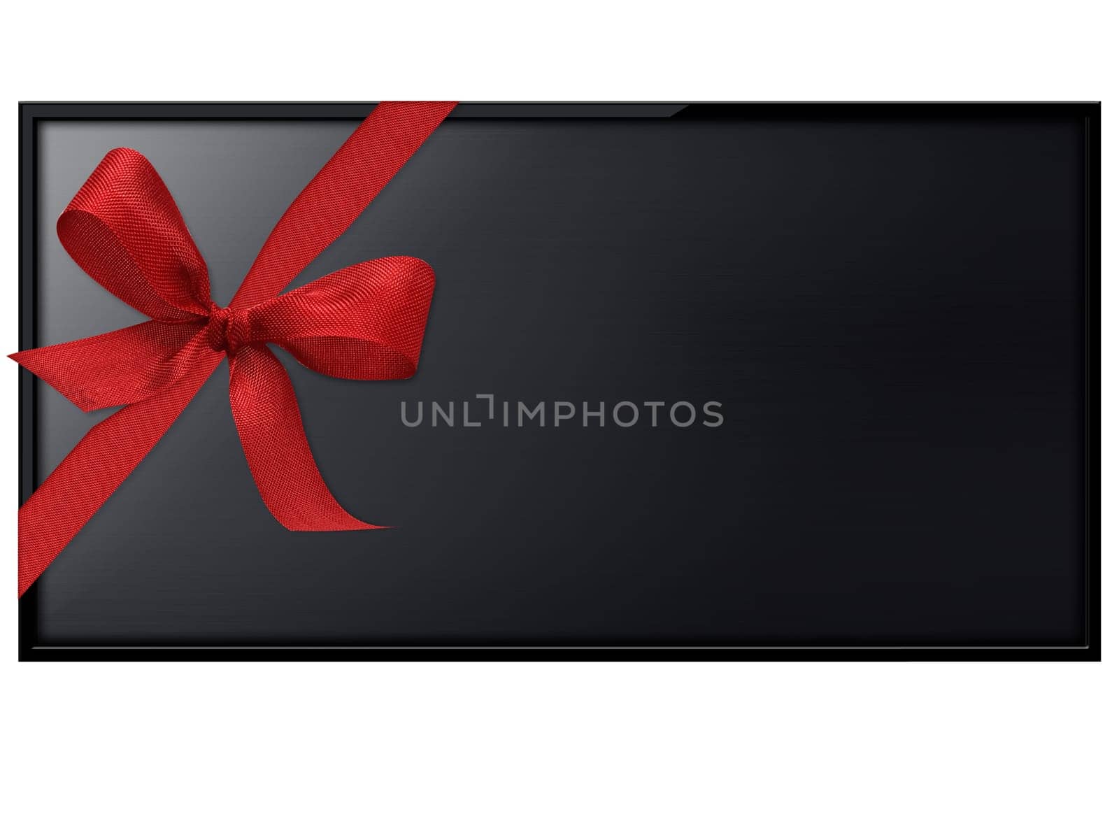 Black LCD tv screen hanging on a wall with red ribbon.  (with clipping work path)