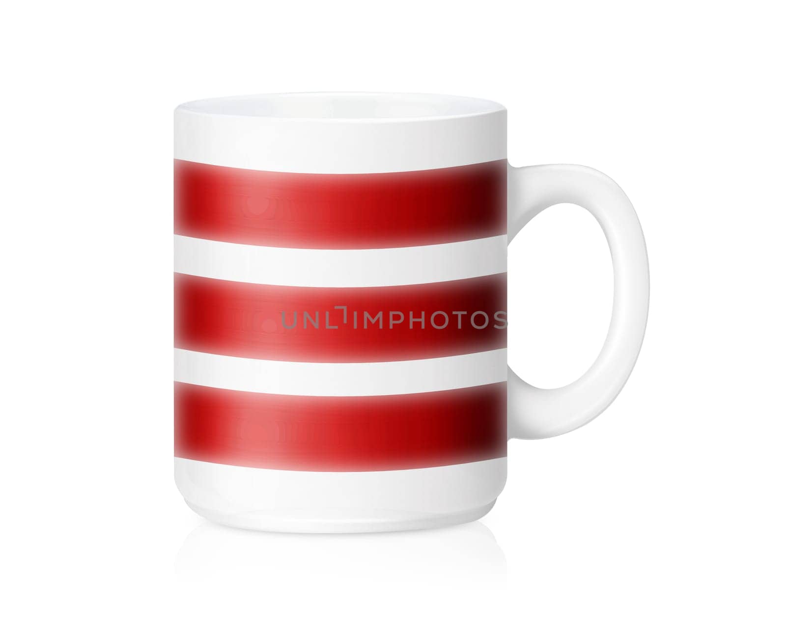 White ceramic mug  with red lines ,Isolated on a white. (with clipping work path)