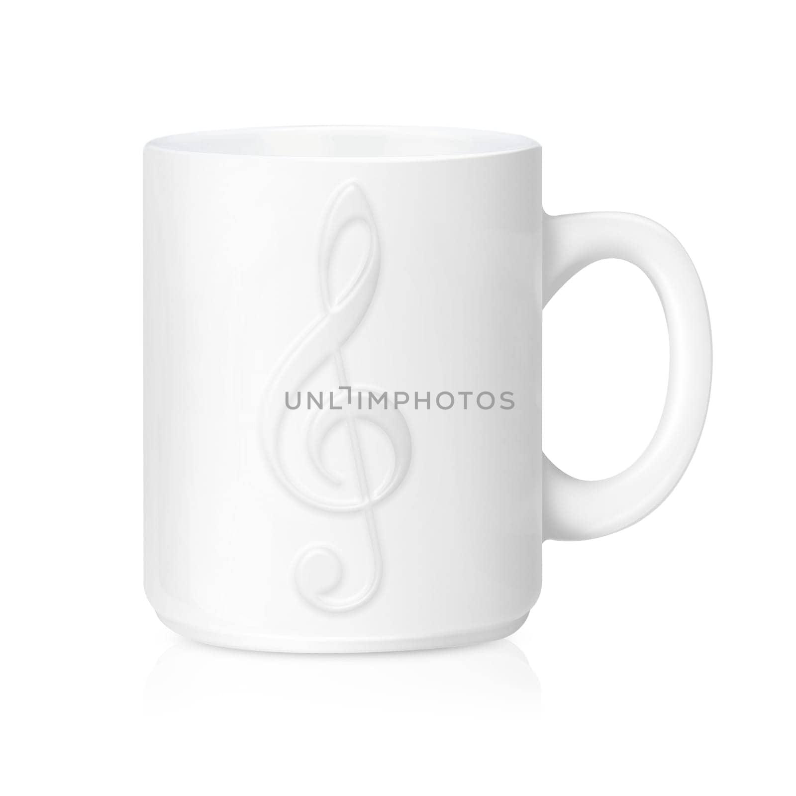 White ceramic mug with music sign, Isolated on a white. (with clipping work path)