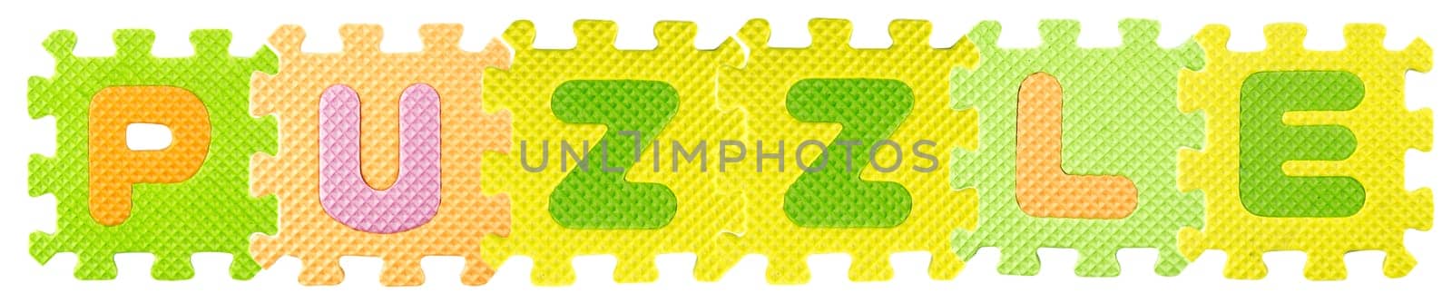 Puzzle word created from Alphabet puzzle isloated on white background , with clipping path.