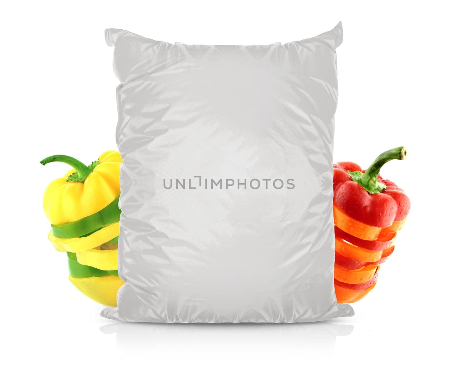 White Blank Foil Food Bag Packaging For Pepper, Spices, Sachet, Chips. Plastic Pack Template Ready For Your Design. (with clipping work path)