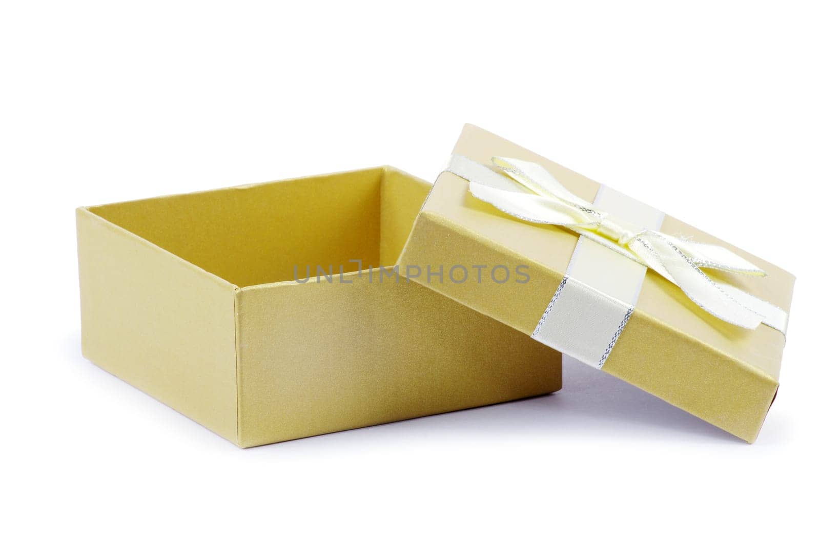 Christmas box gifts with satin bow isolated on white background