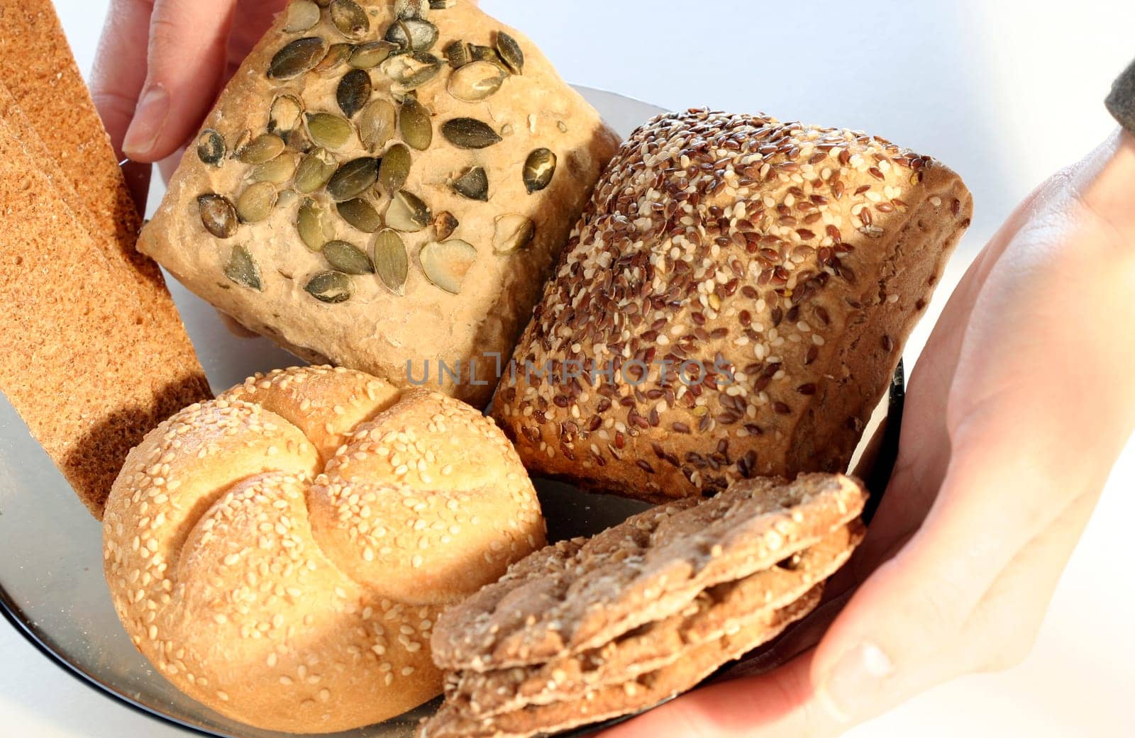 Assortment of baked bread with seeds