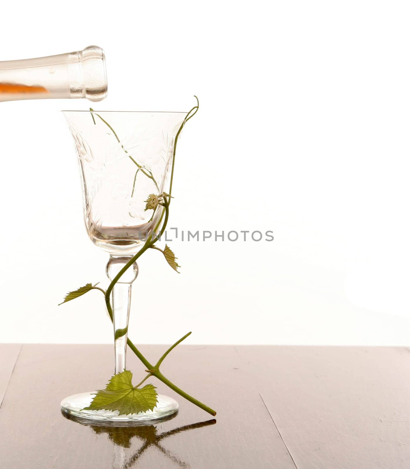 Red wine pouring down from a wine bottle..