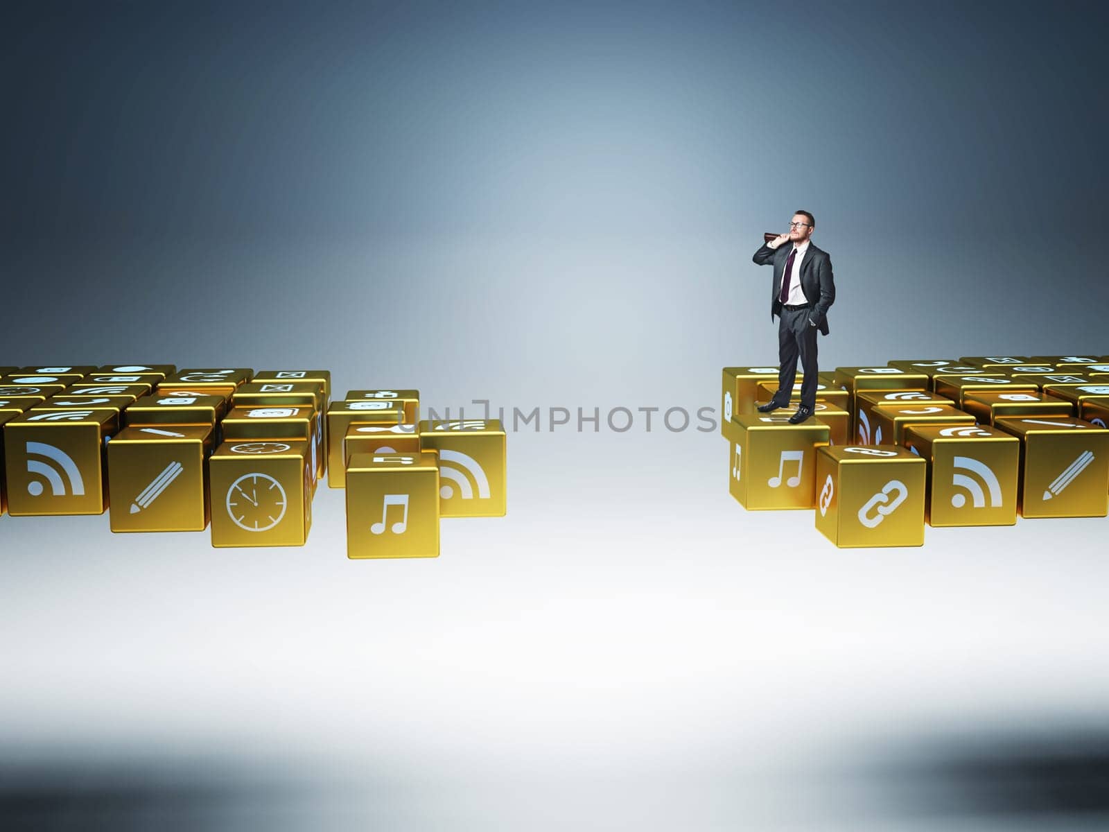 businessman on golden icon set bridge
