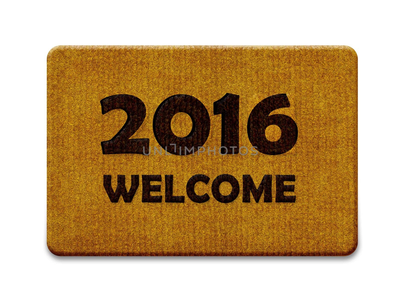 Happy new year 2016, welcome doormat carpet isolated on white. (clipping path included)