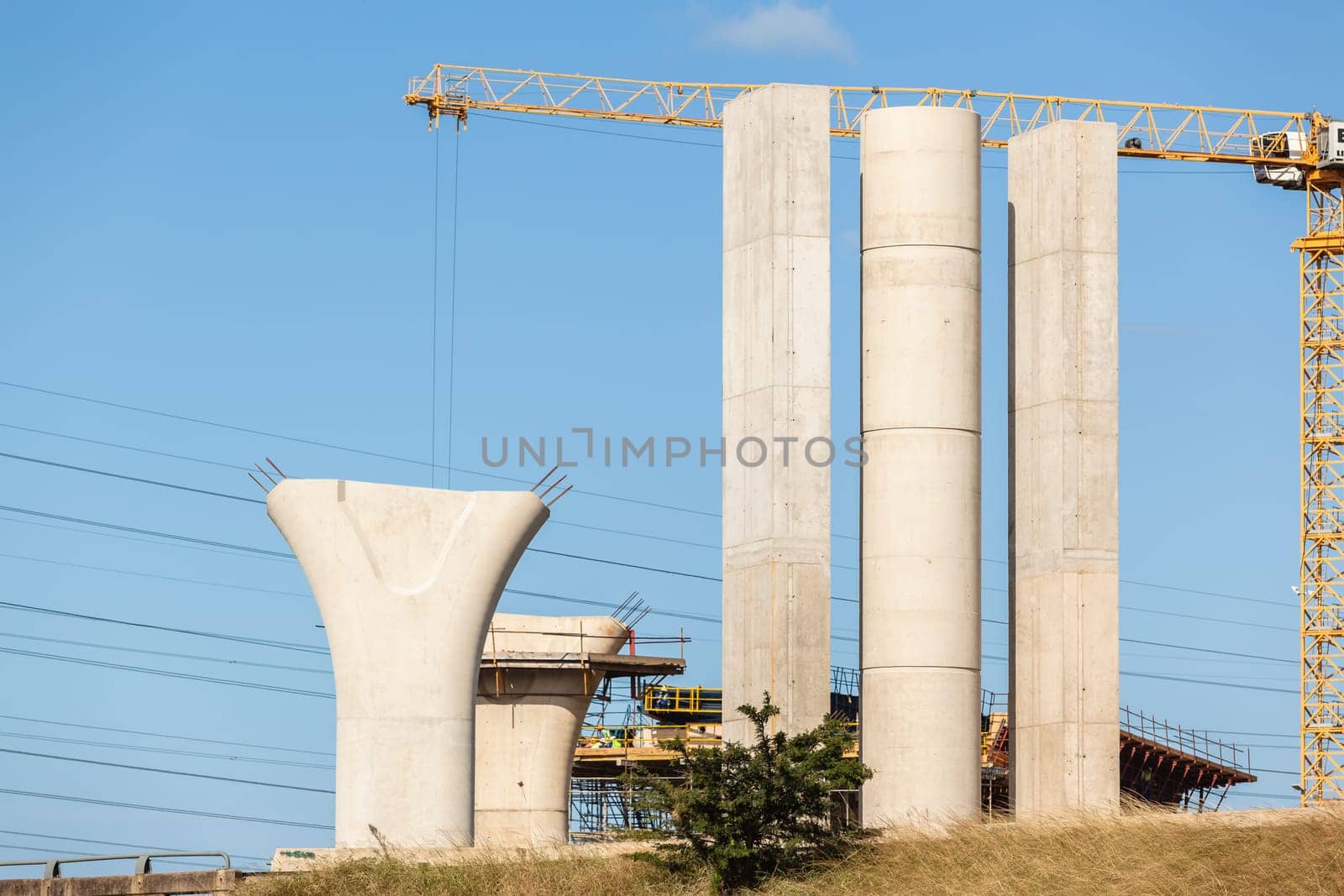 New highway improvements with construction of Concrete columns for new inter-section junction on off entry exit vehicle ramps