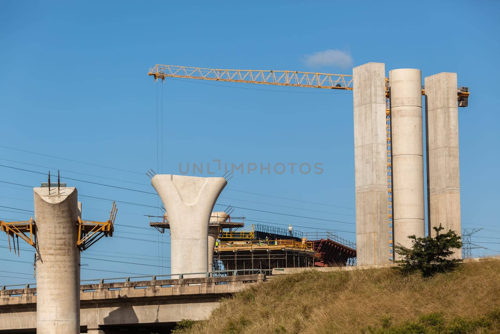 New highway improvements with construction of Concrete columns for new inter-section junction on off entry exit vehicle ramps