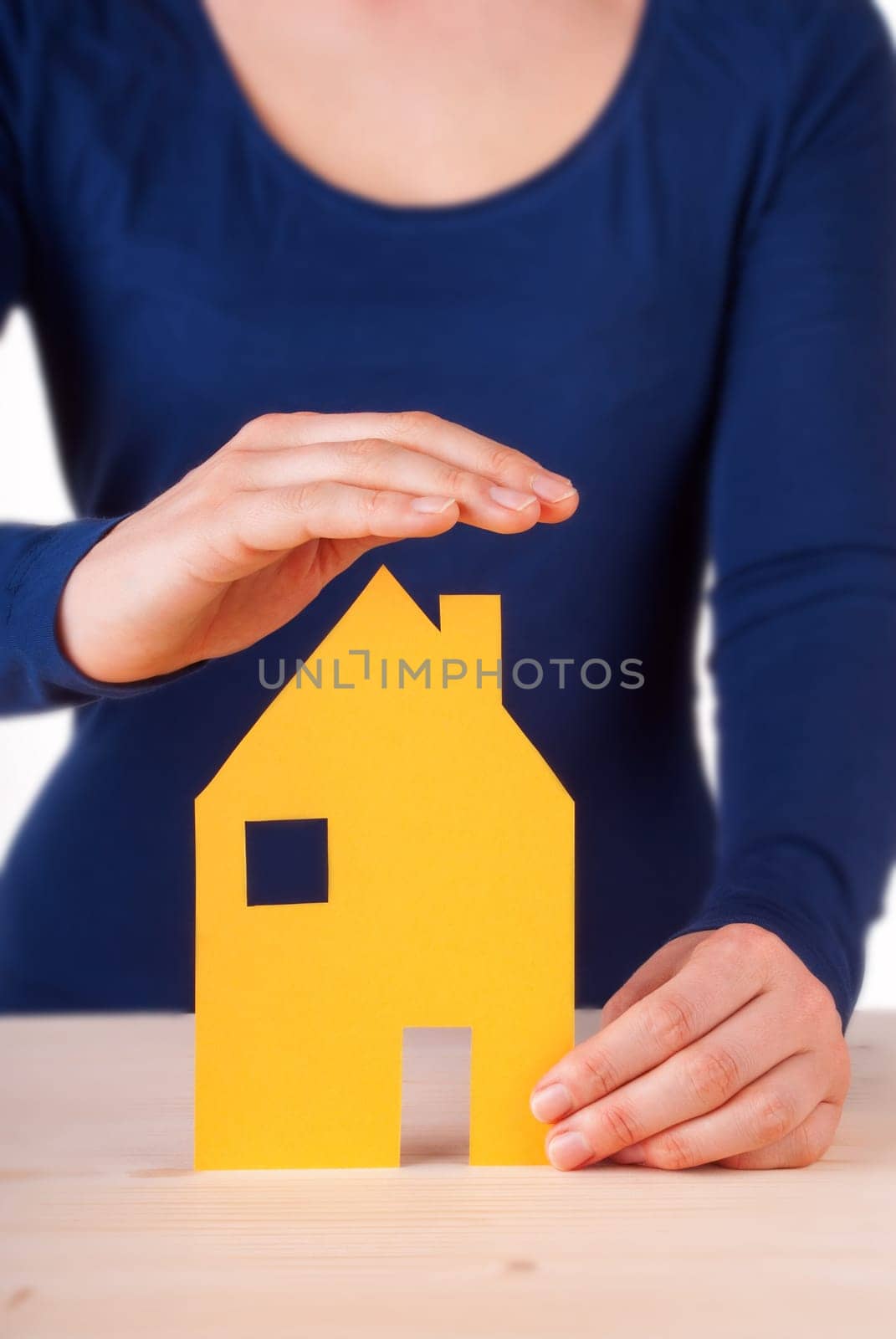 A Woman Symbolizing Protecting a House, Isolated