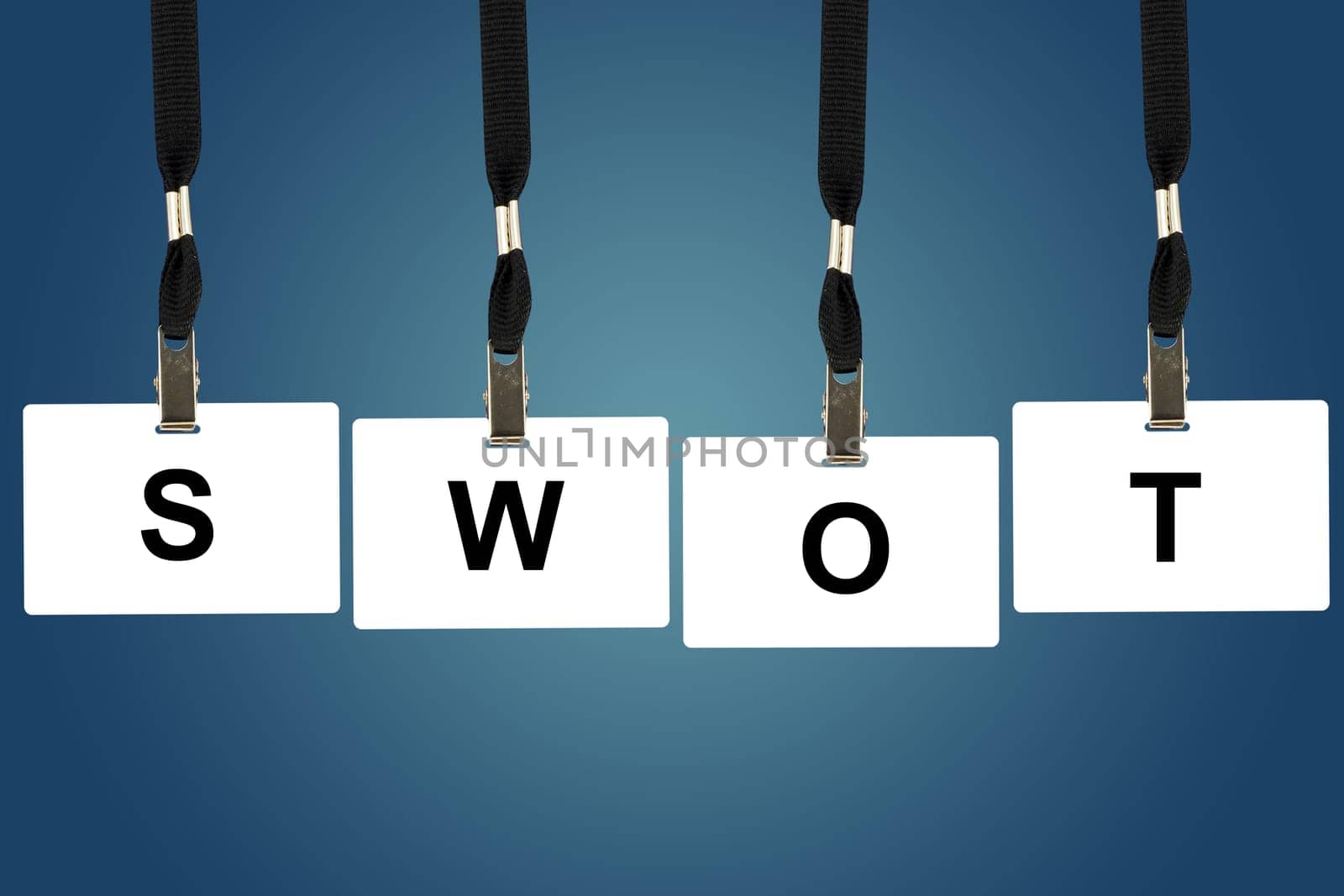 SWOT analysis word on badge with blue background