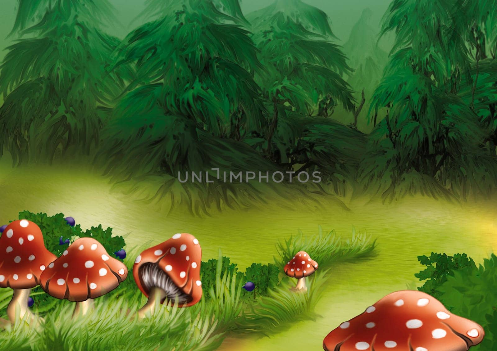 Fly Agarics Mushrooms - Background Illustration