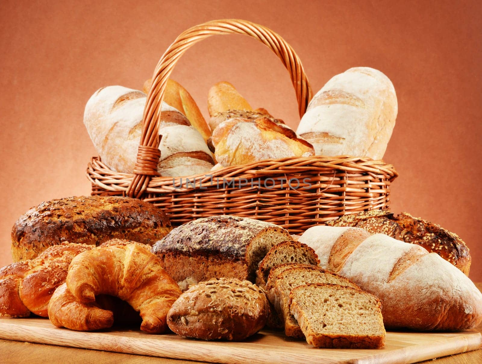 Wicker basket with variety of baking products