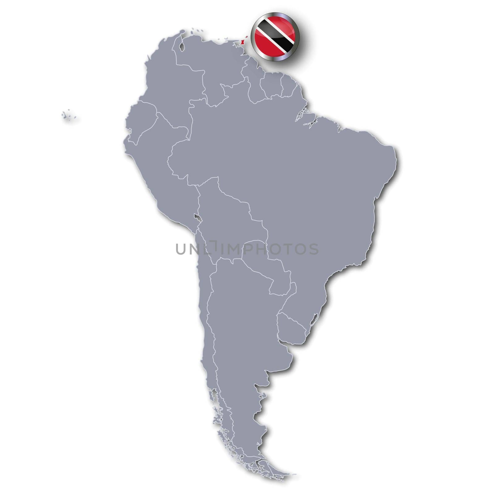 South America map with Trinidad and Tobago