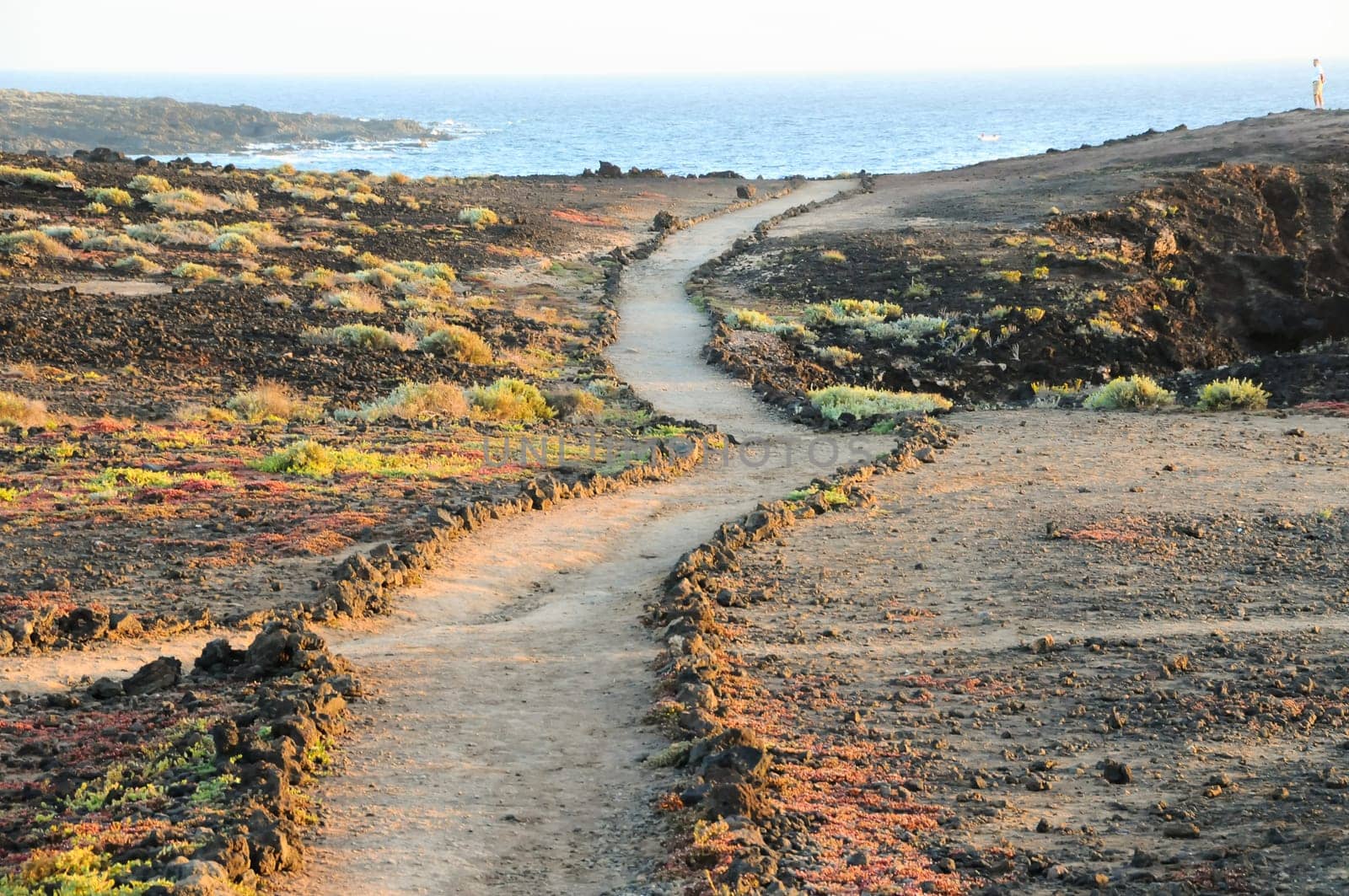 Travel Concept Background - Pathway in the Volcanic Desert Tenerife Canaty Islands Spain