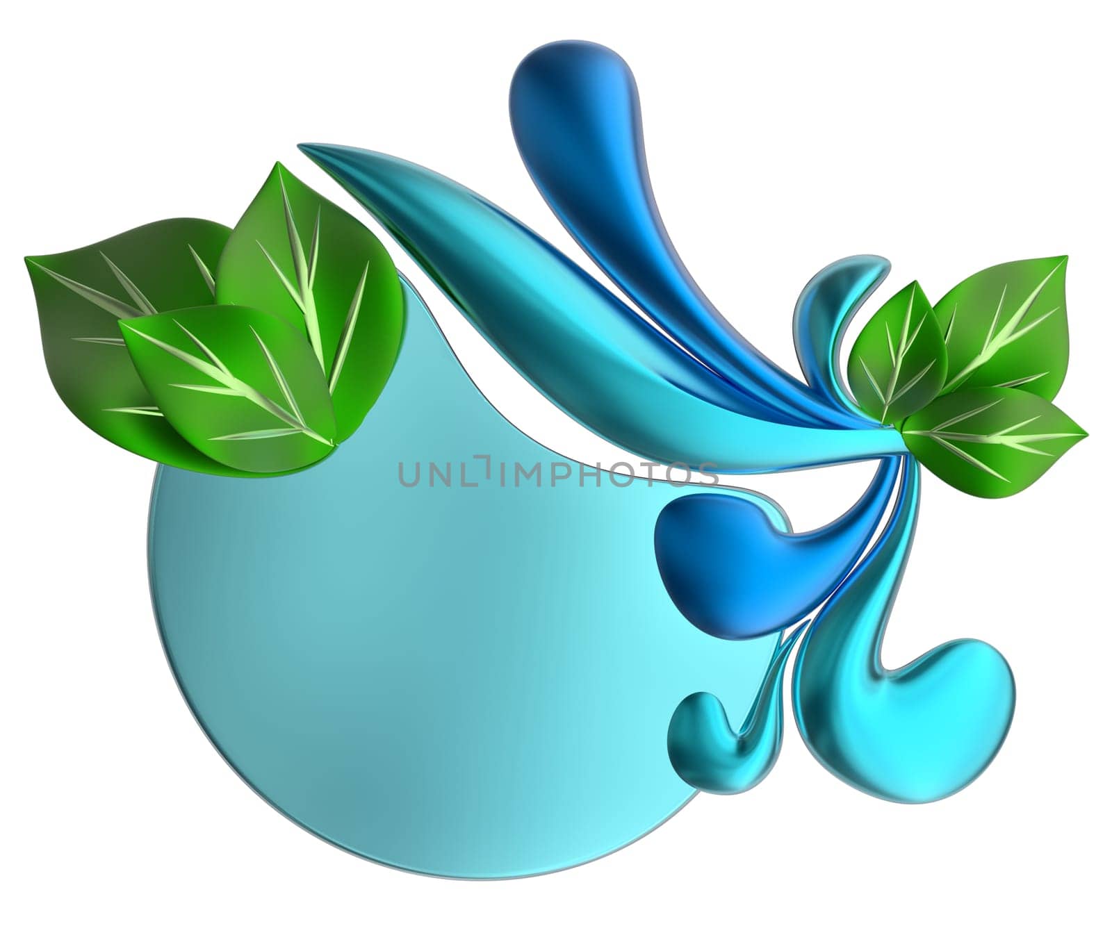 Green and blue form with water drops and leafs