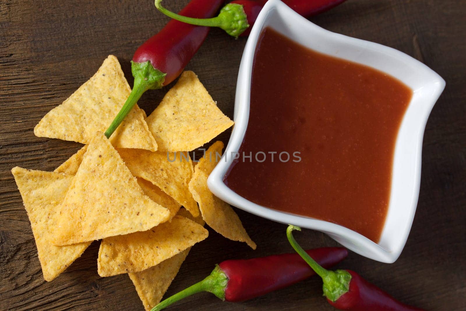 tortilla chips with fiery salsa dip