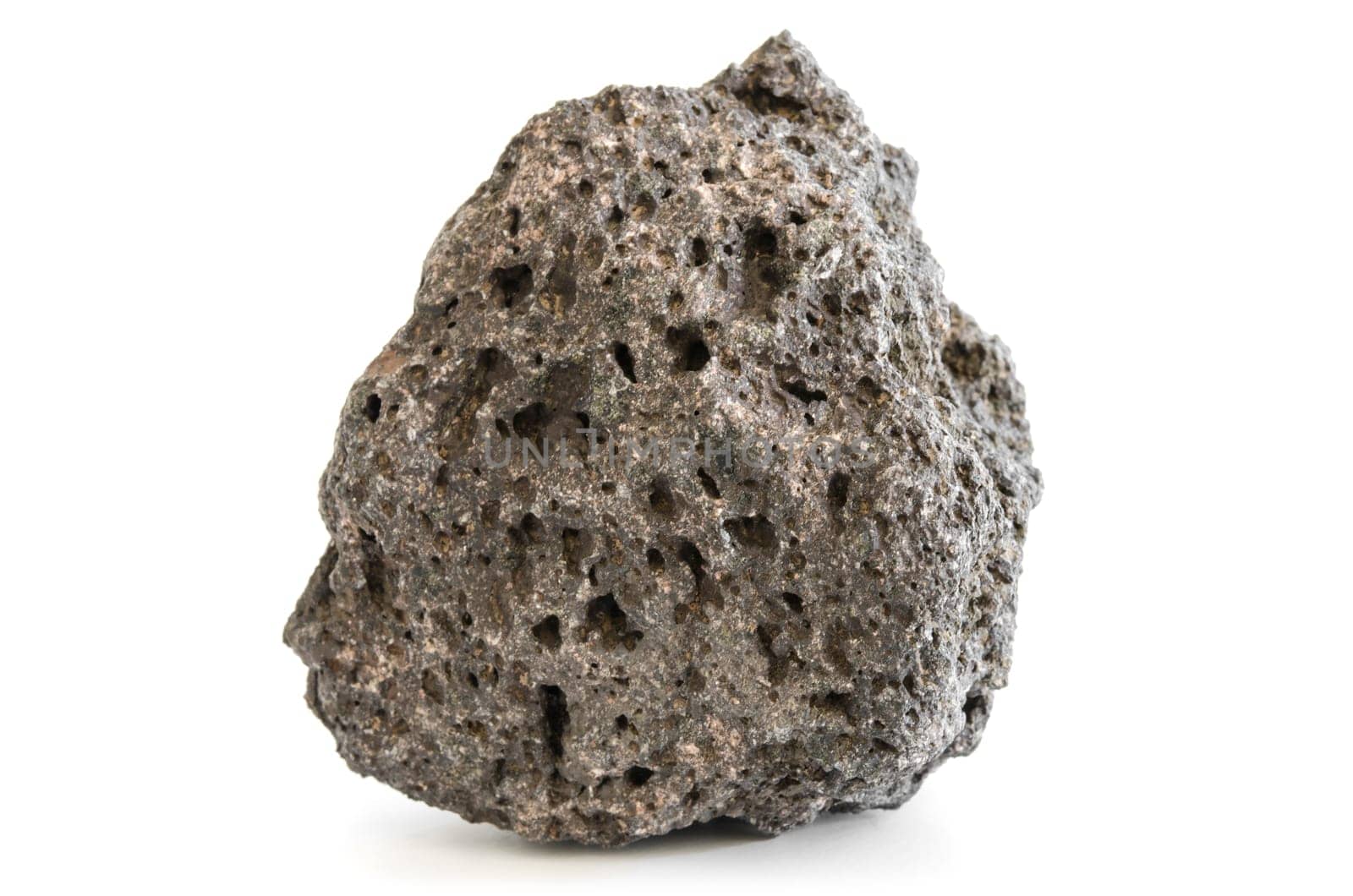 Pumice rough textured volcanic mineral isolated on white with shadow