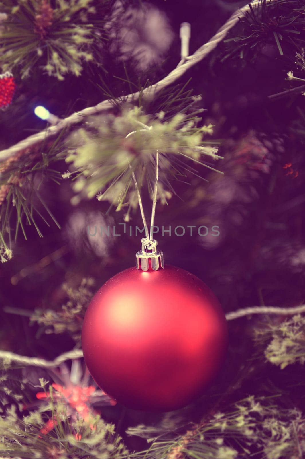 A close up shot of christmas treedecorations