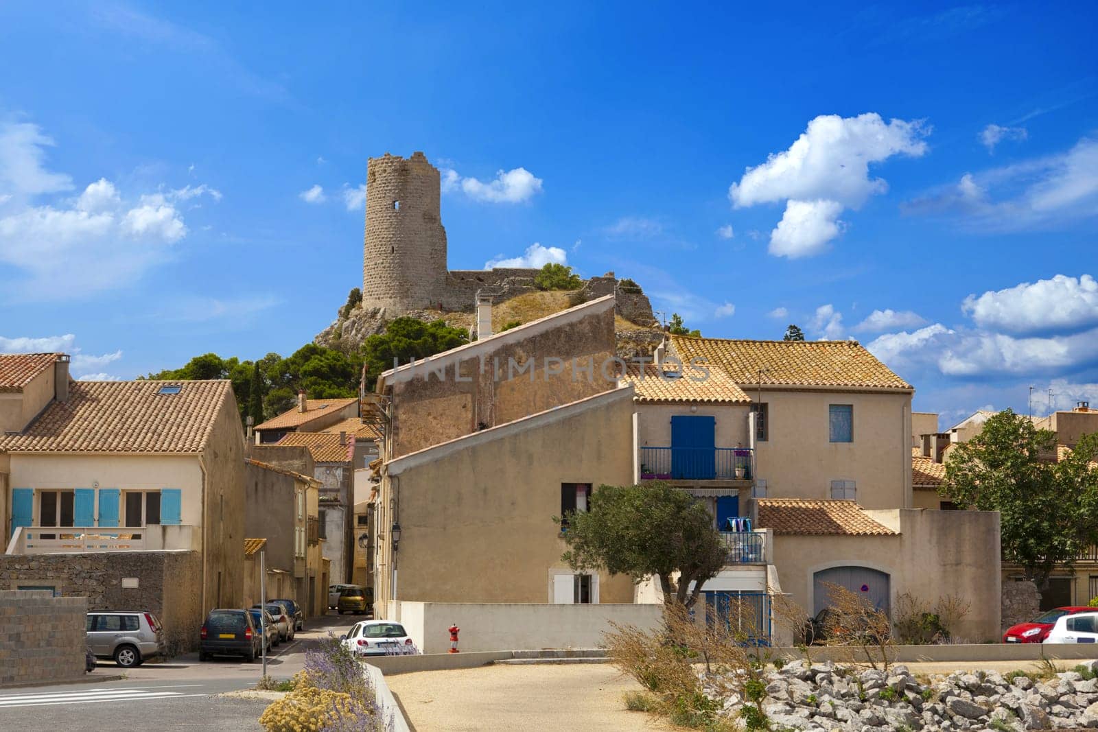 View of the castle ruins in Gruissan