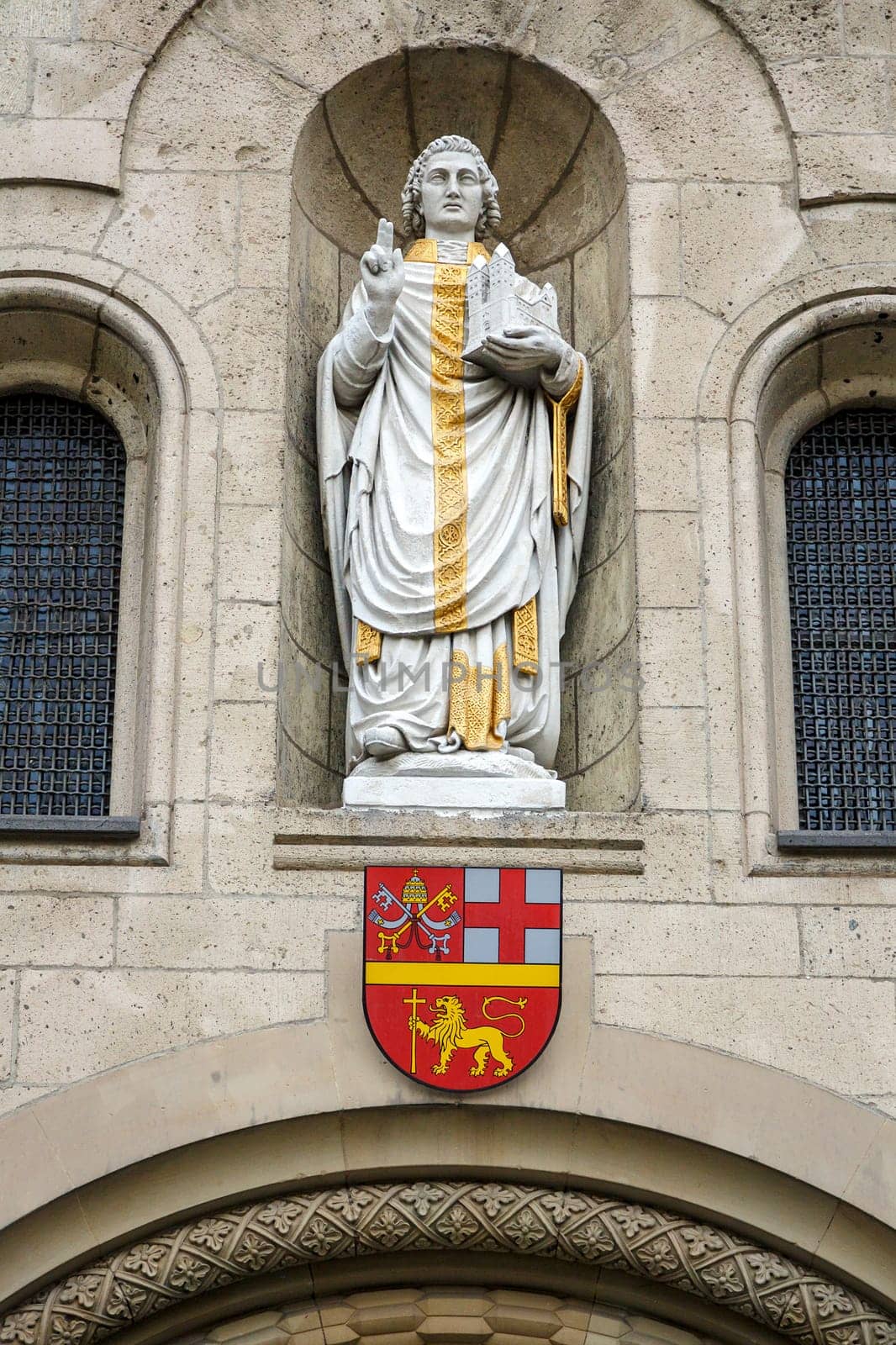 Image of St. Castor in the facade Basilica, the oldest church in Koblenz, Germany