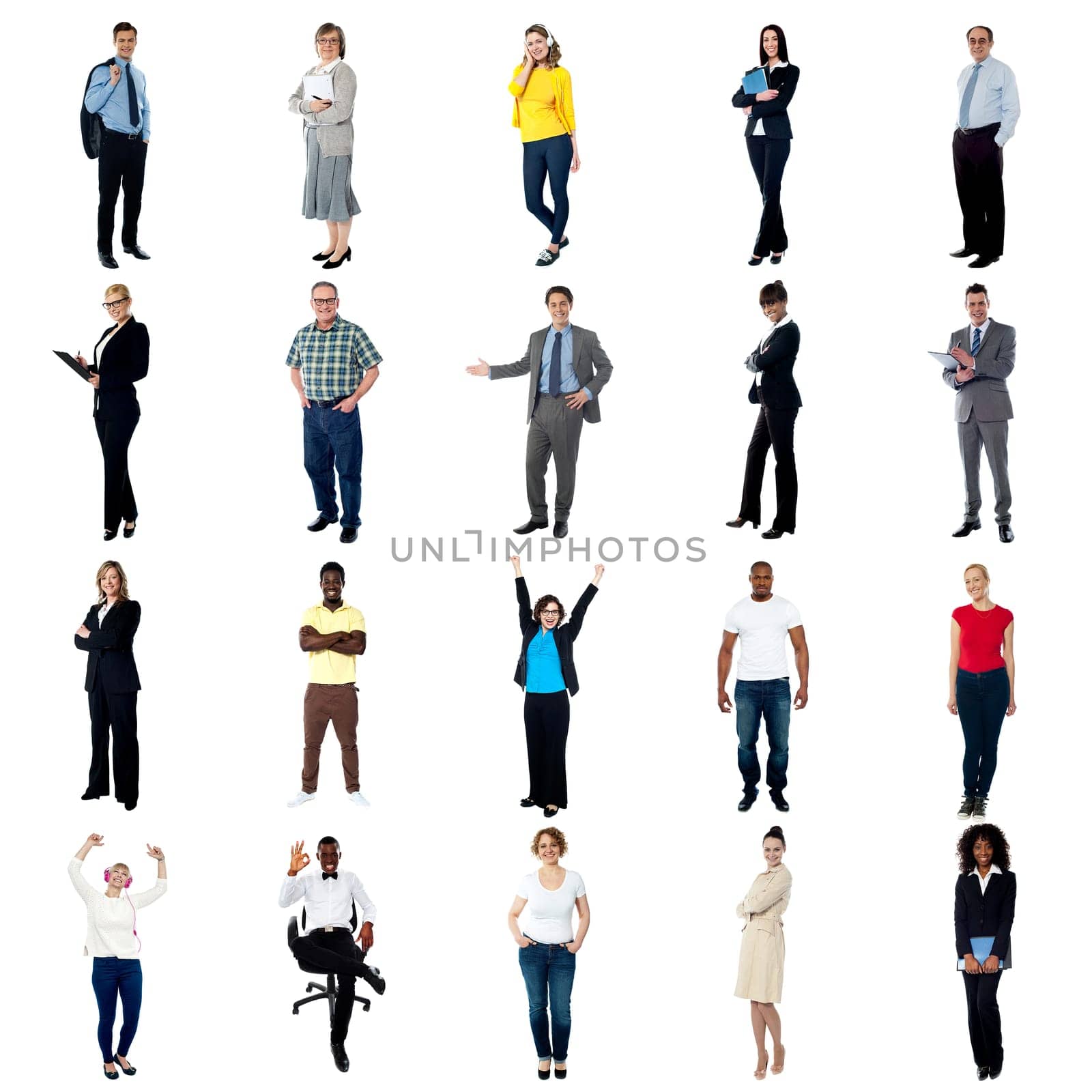 Collage of people from various continents. Mostly business and fashion concept.