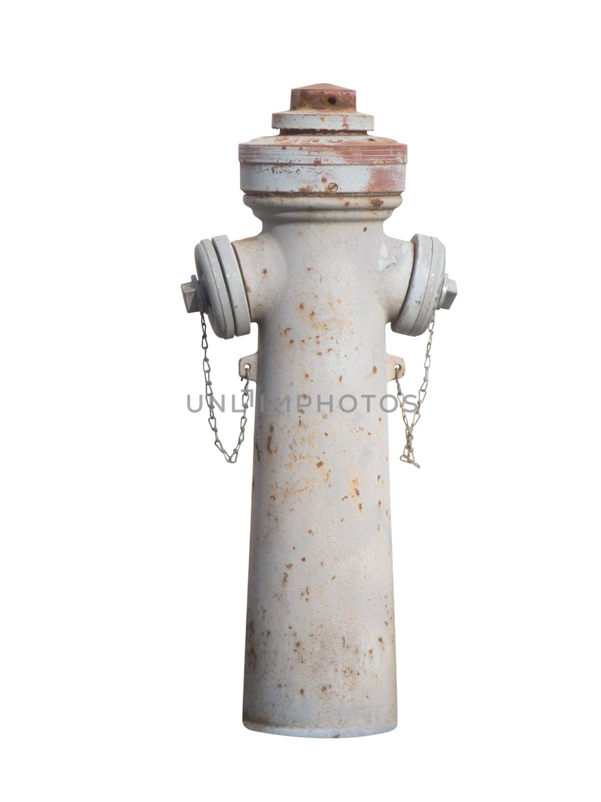 single standing grey upper floor hydrant in front of a white wall