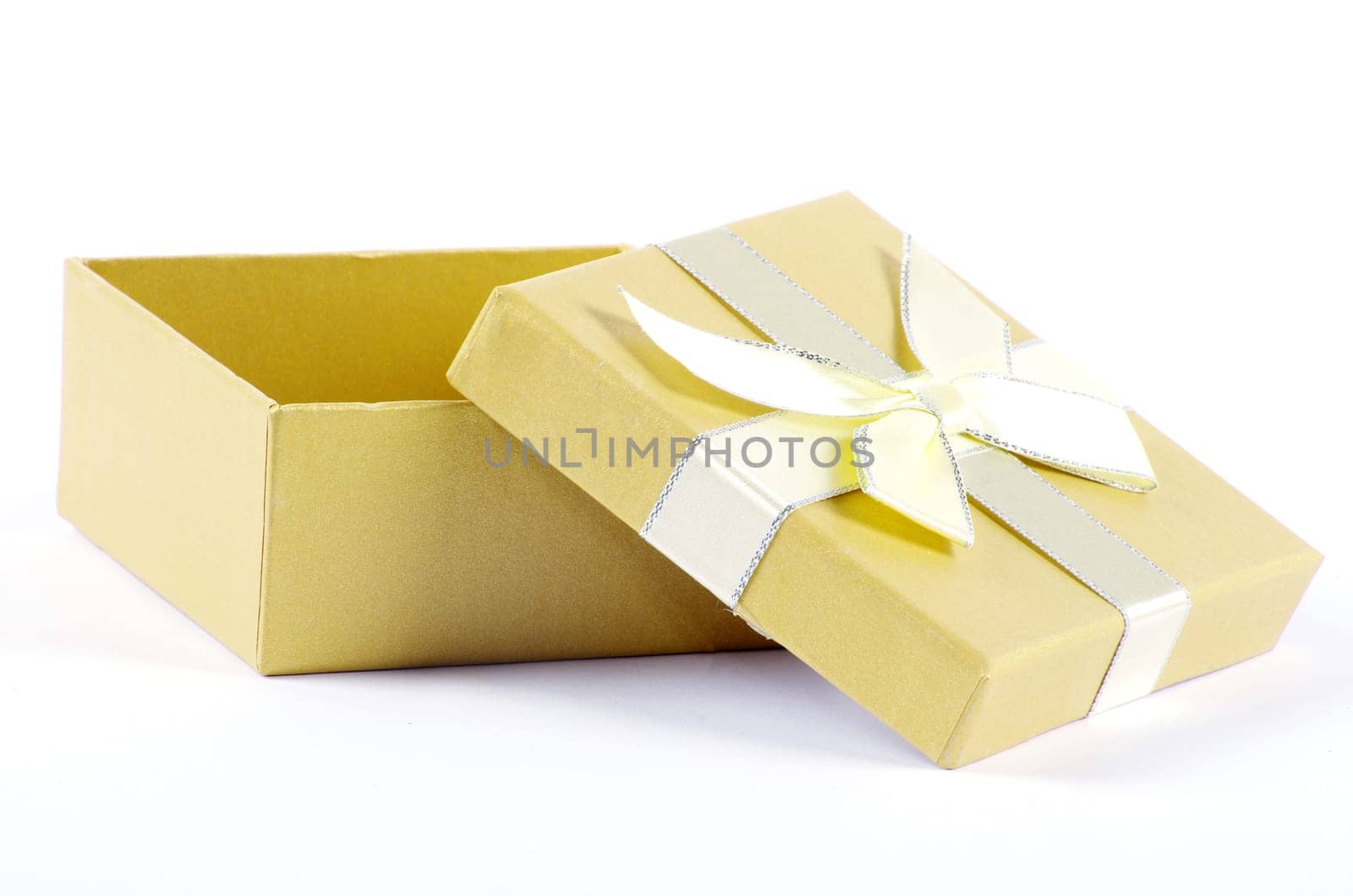 Christmas box gifts with satin bow isolated on white background