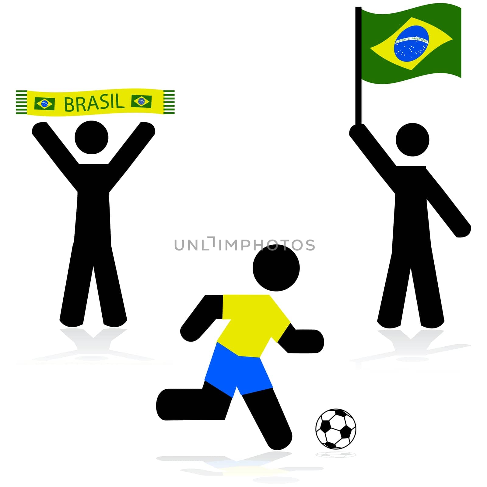 Concept illustration showing a couple of fans and a soccer player for Brazil