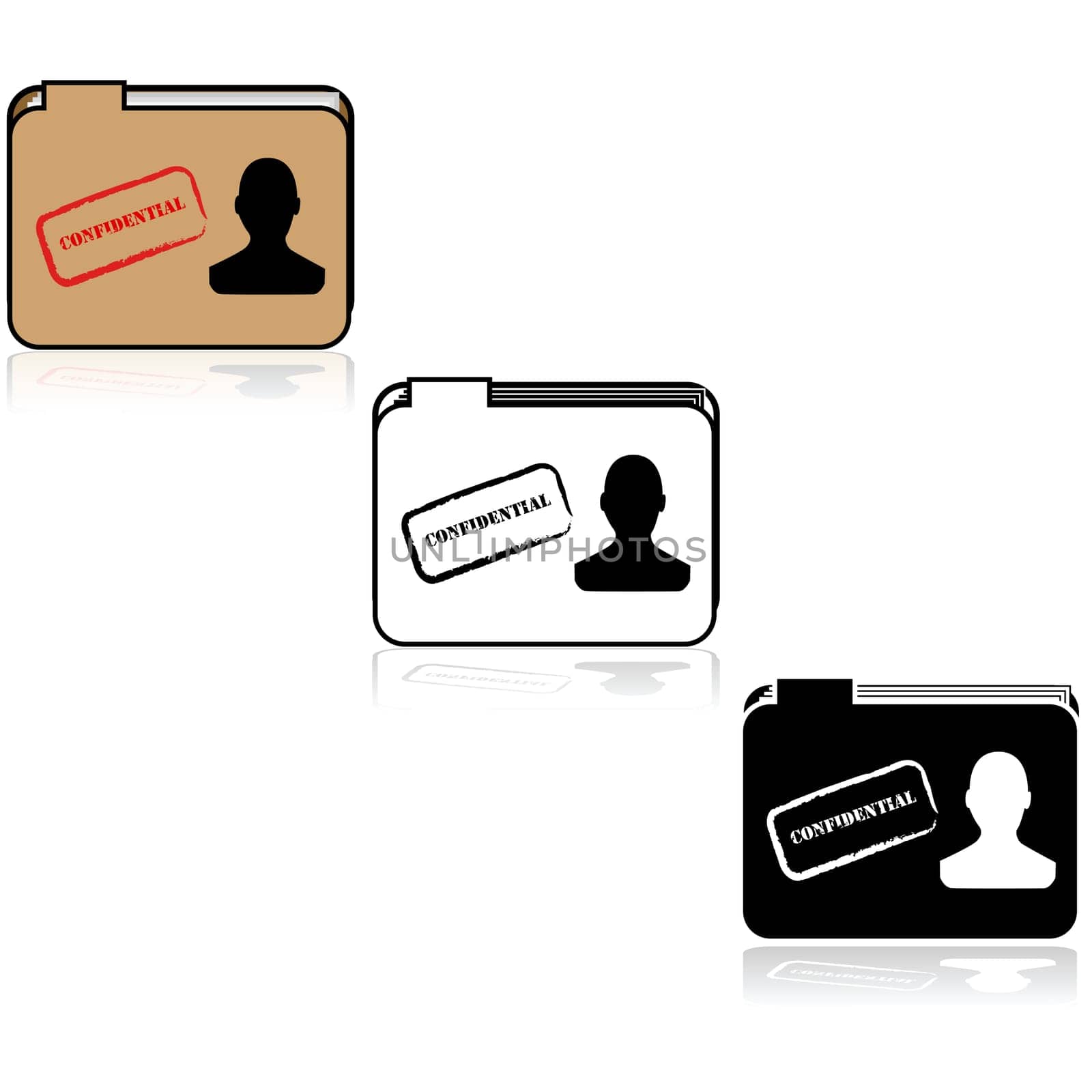 Concept illustration showing a folder with a person's outline and the word Confidential stamped on it