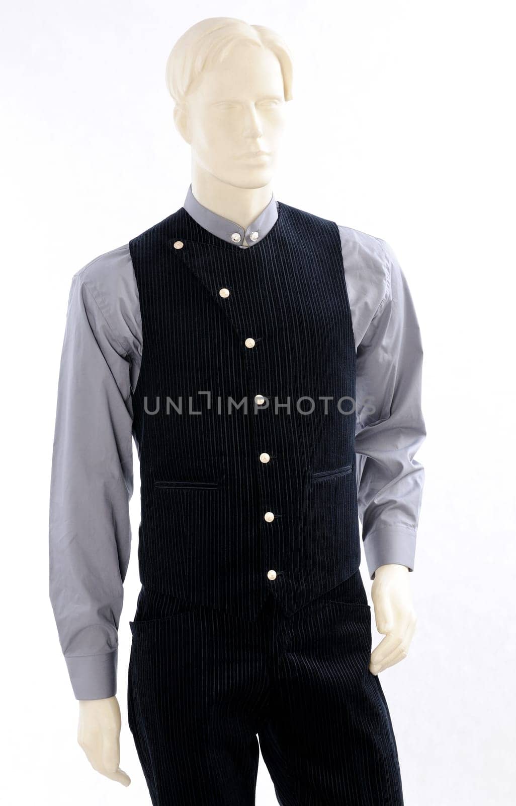 Groom dress in velvet  comprising: poplin shirt, velvet vest, velvet jacket, velvet pants