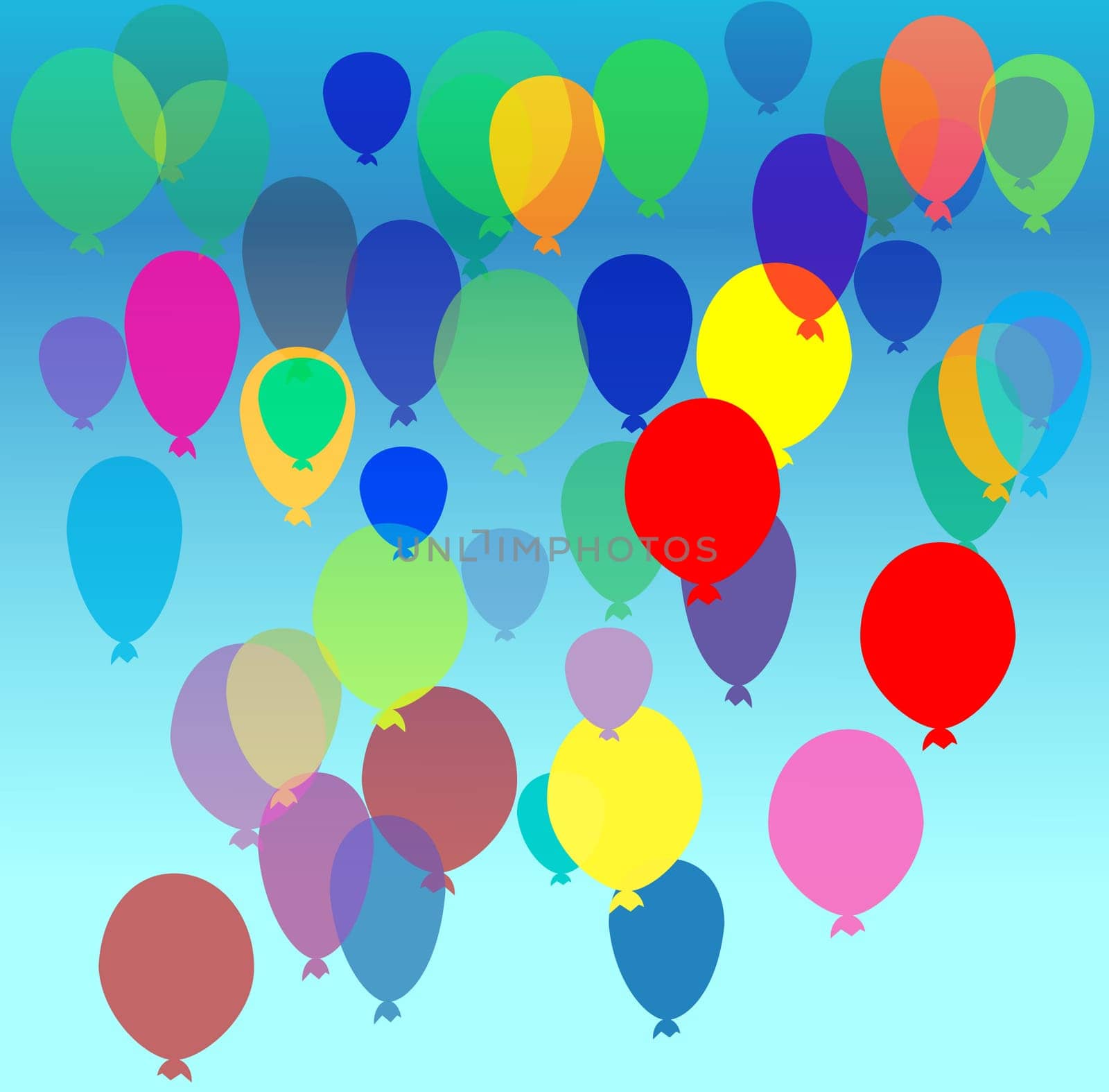 Vector illustration of balloons flying in the sky with transparency.