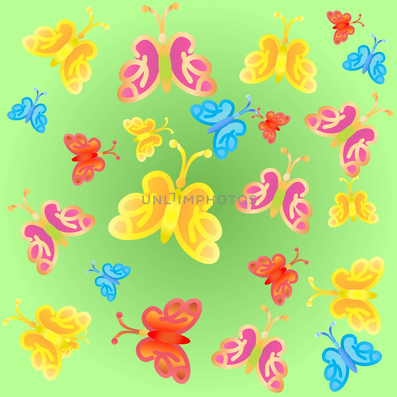 Bright gradient butterflies seamless pattern. Vector illustration.