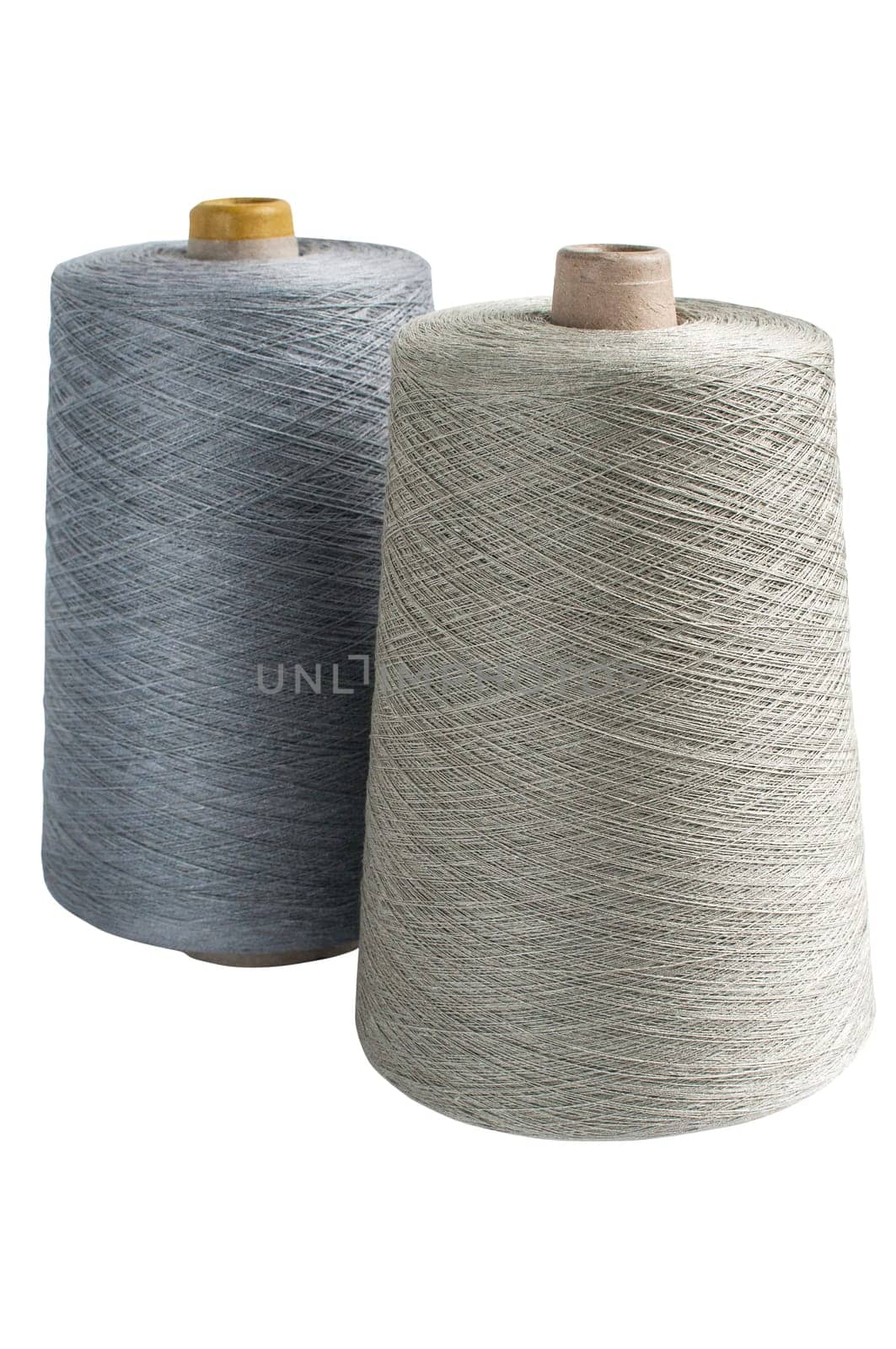 Coils with linen yarn isolated on white background