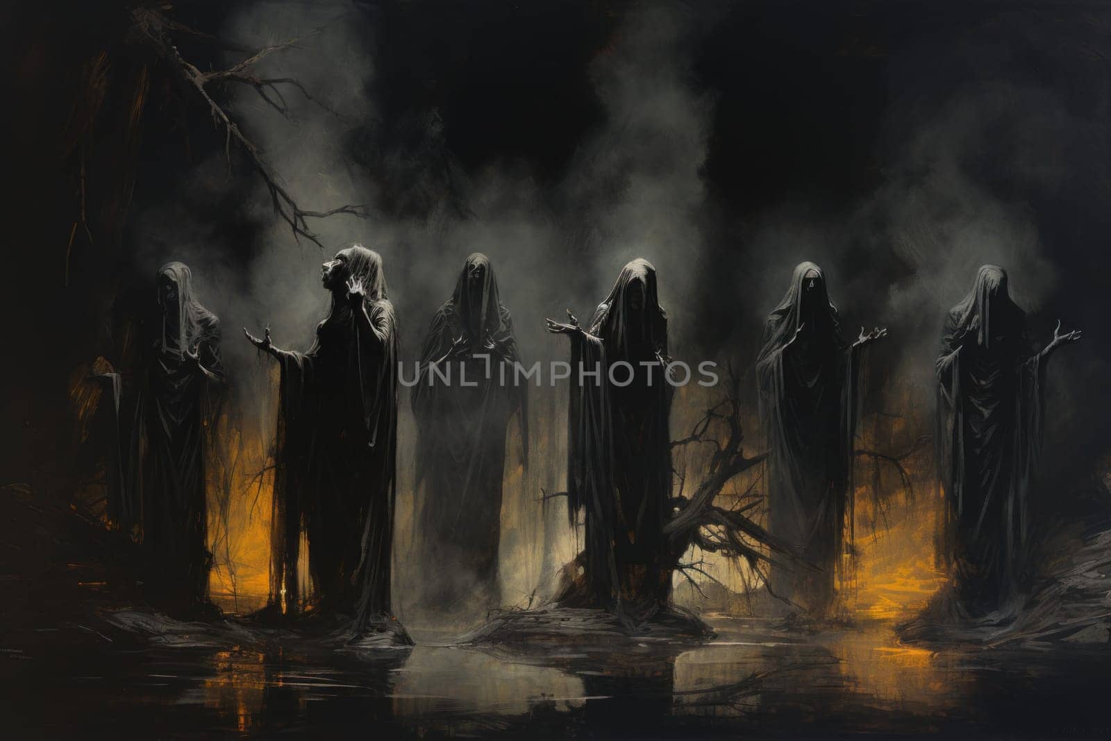 Deep within the realm of fantasy, vengeful banshees dwell, their anguished wails piercing the stillness of haunted forests.