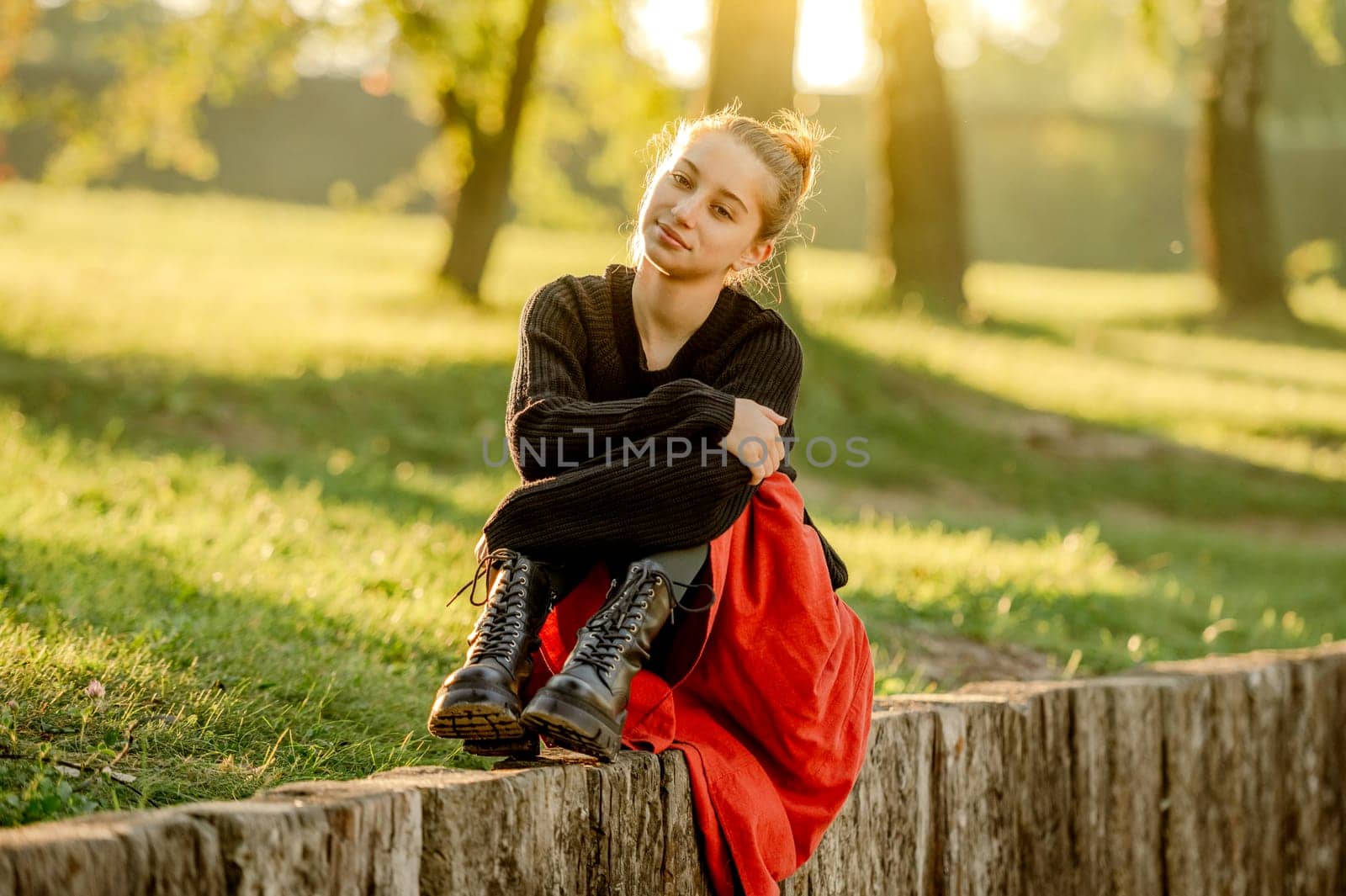 Beautiful teenager girl in red skirt by tan4ikk1