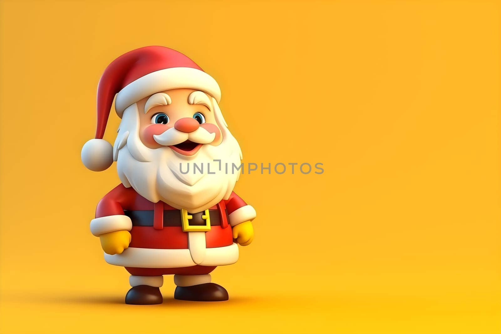 Cartoon Santa Claus standing on a yellow background - Christmas theme - AI generative