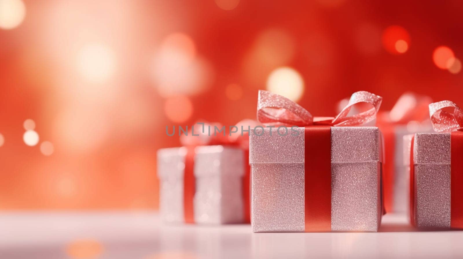 christmas gift boxes against blurred background - AI generative