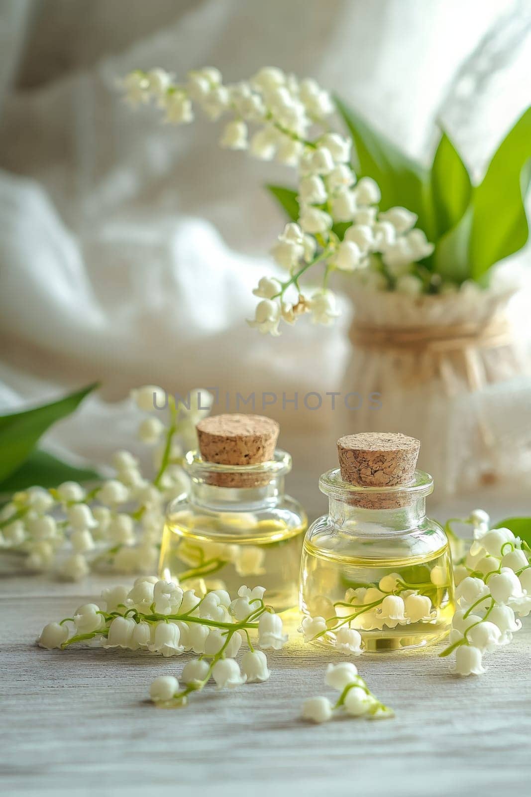 Lily of the Valley Essential Oil in a Small Bottle, Generative AI, nature