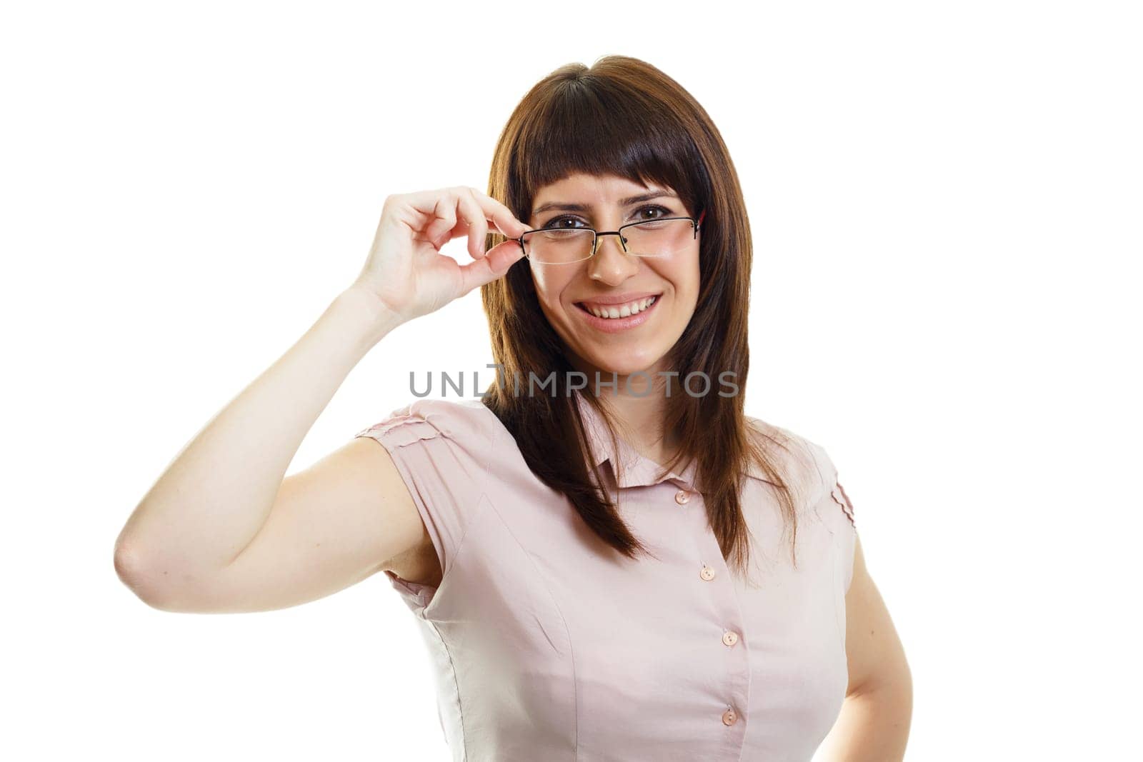 young attractive girl in glasses on a white background isolation