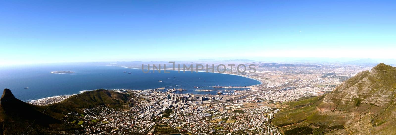 Panorama view over Cape Town in South Africa from Table mountain
