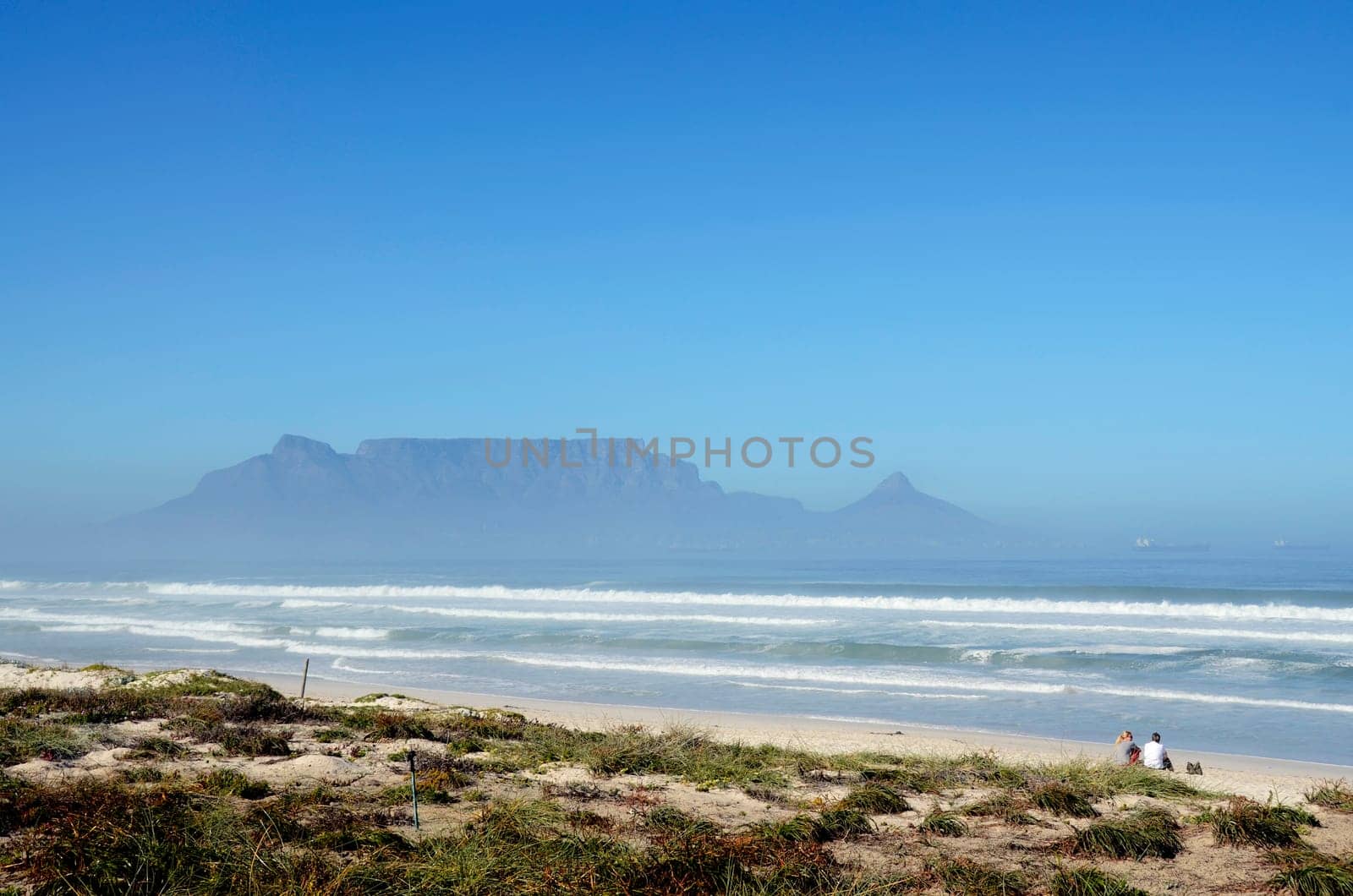 View of Table mountain in South Africa from the beach Table view
