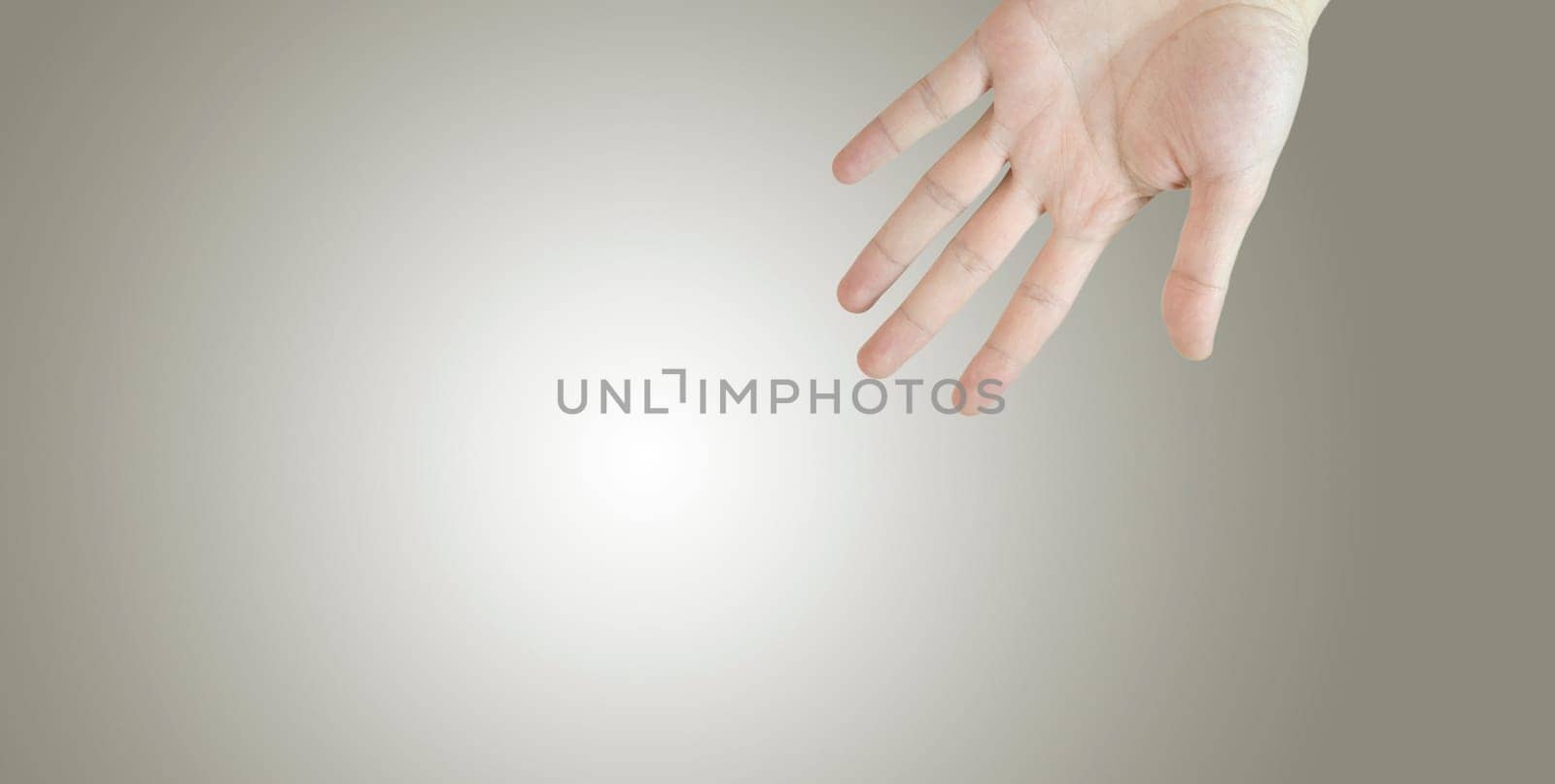 A man hand ask for help. Isolated on background.