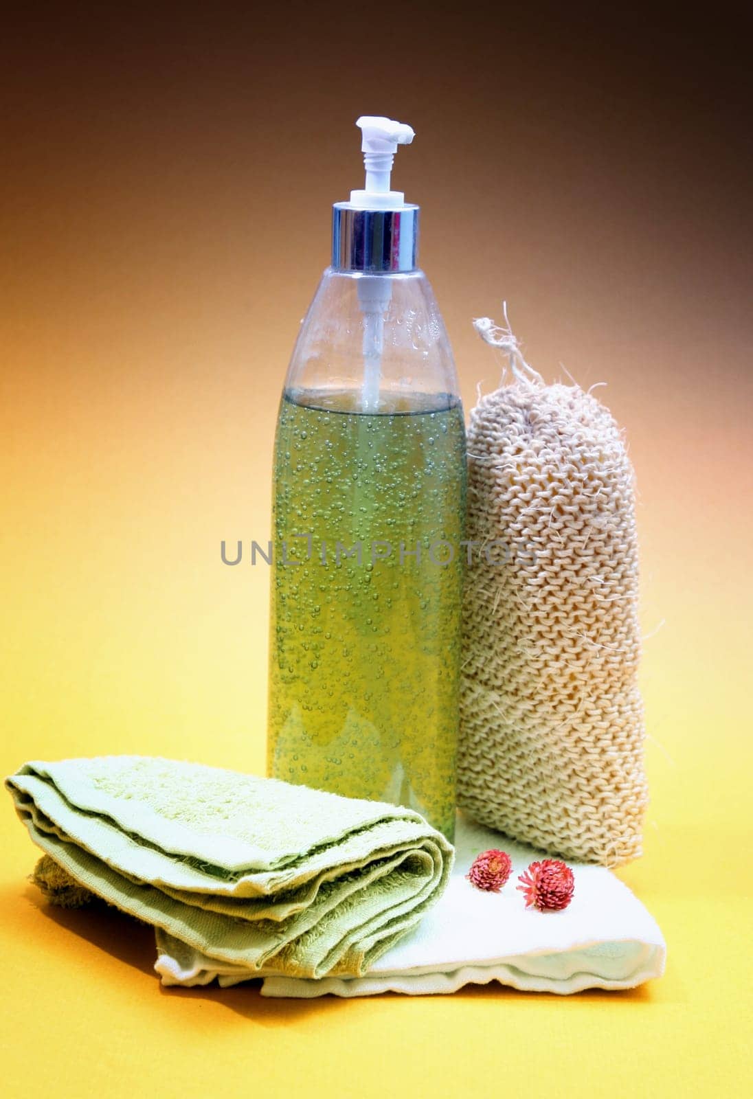 Collection of bath, spa, shower and beauty products ready for use