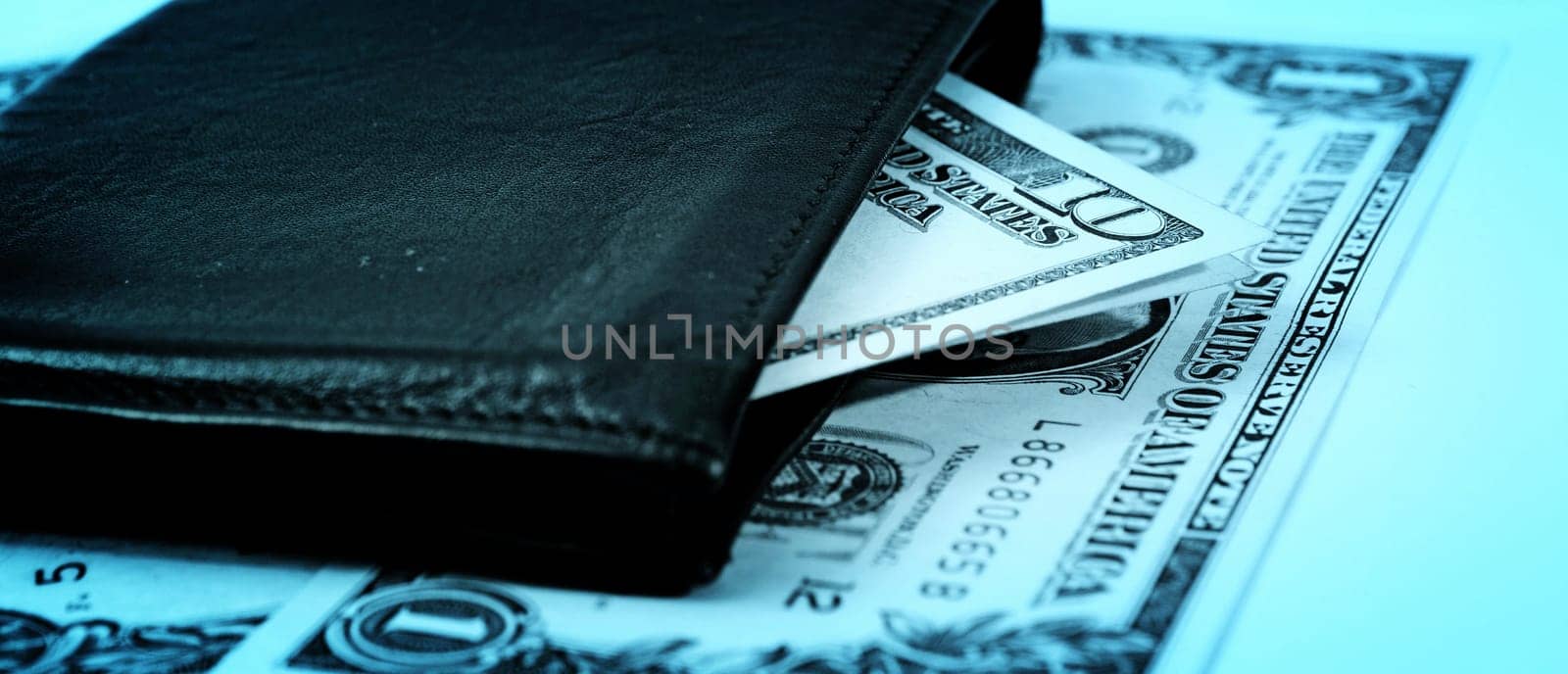 Macro image of a black leather wallet