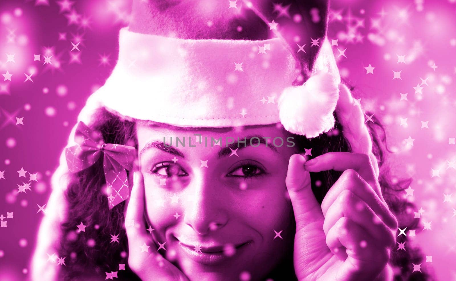 woman with a gift in her hands and snowflakes
