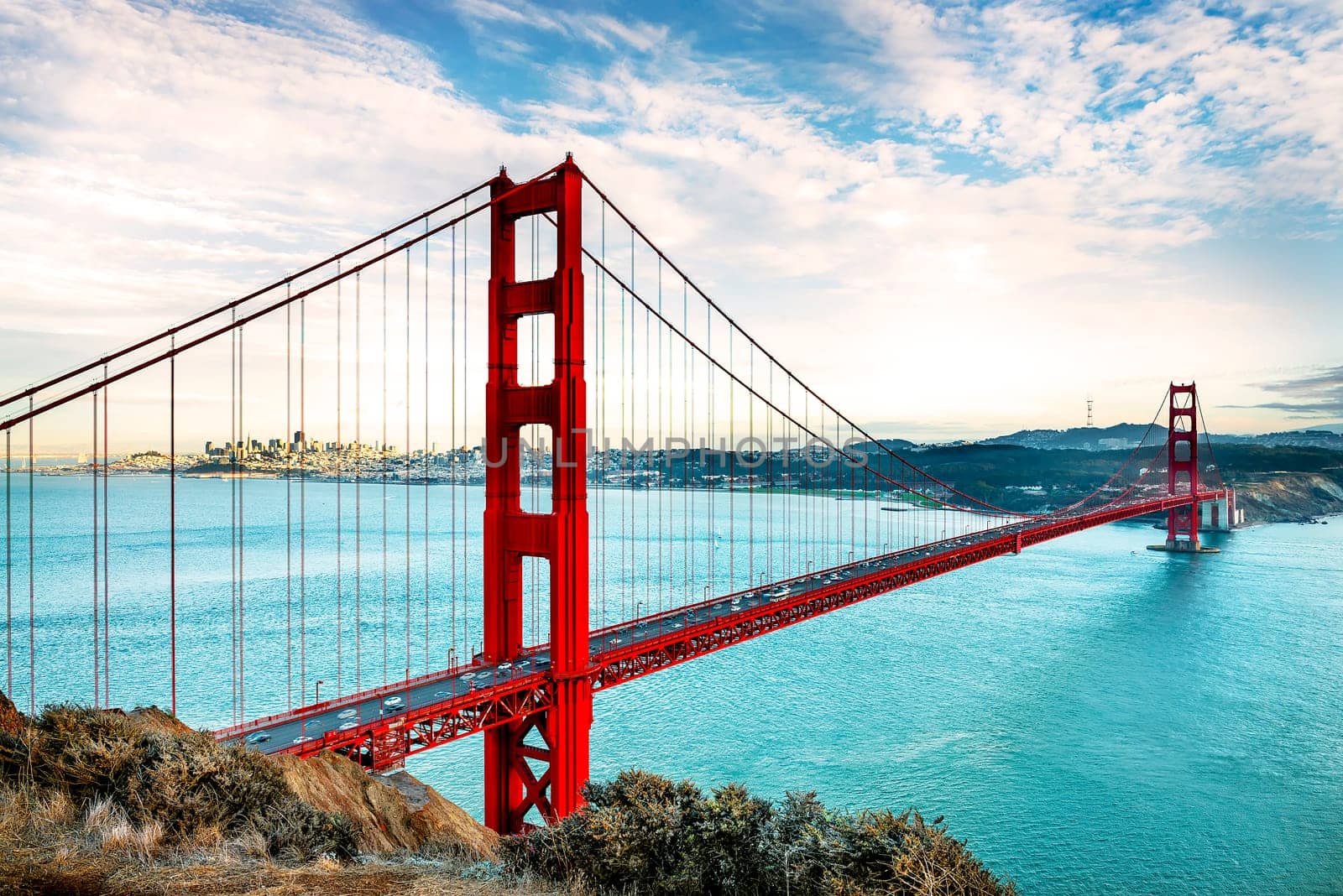 famous Golden Gate Bridge, San Francisco at night, USA
