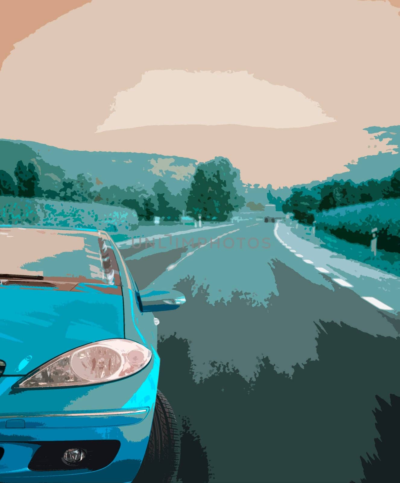 Fast car on the road.